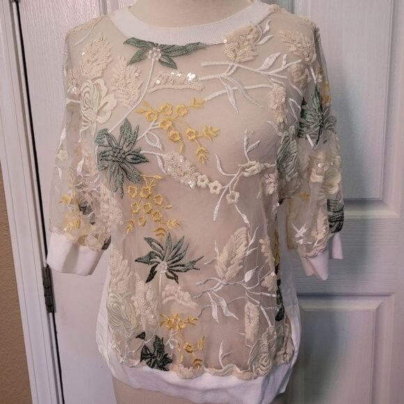 Women's couture Zara top embroidered sequin sequence spring floral small… - Picture 1 of 8
